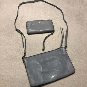 fossil light blue crossbody with matching wallet